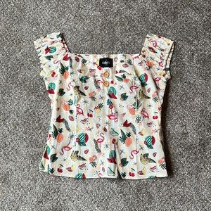 Collectif tiki print peasant top size 2XL 18 UK